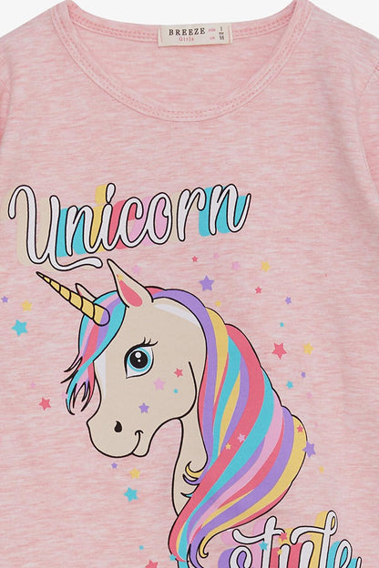 Girl's Long Sleeve T-Shirt Unicorn Salmon Melange (Age 2-6)