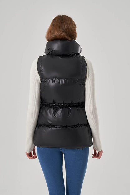 Puffy Black Vest with Drawstring on the Side