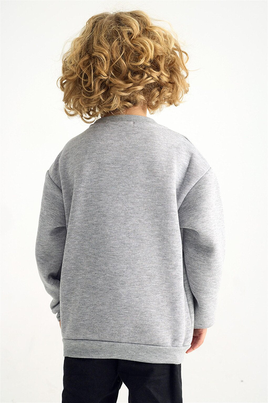 Children's Gray Colored Kangaroo Pocket Bear Detailed Sweatshirt