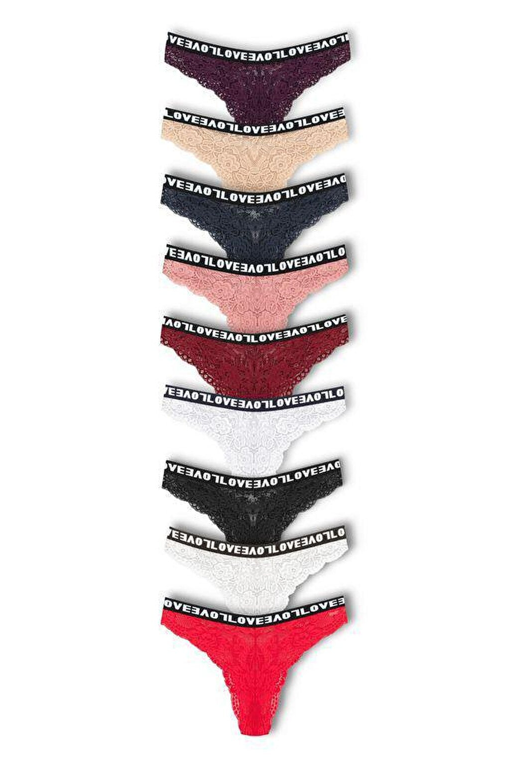 Brazilian Cut Lace LOVE Elastic High Waist Women's Panties 9-Piece