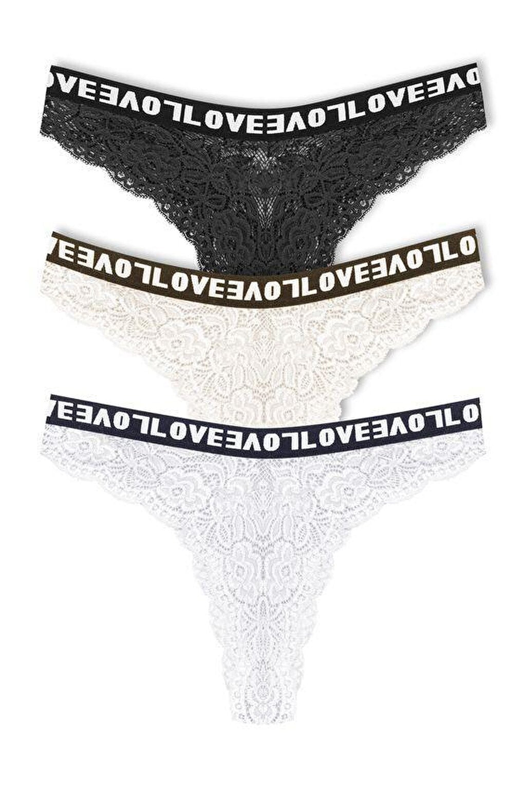 Brazilian Cut Lace LOVE Elastic High Waist Women's Panties 3-Piece