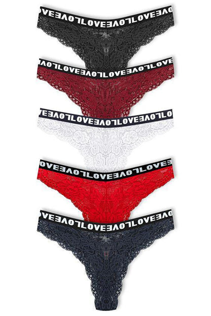 Brazilian Cut Lace LOVE Elastic High Waist Women's Panties 5-pack