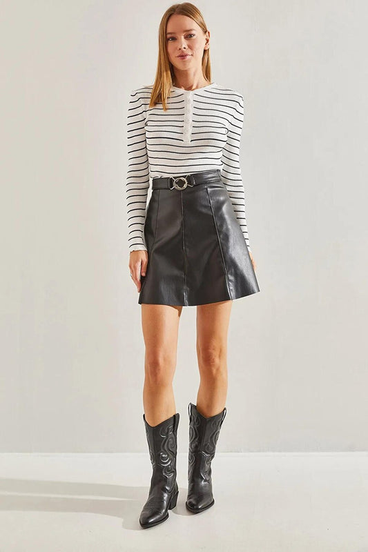 Women's Belted Leather Skirt