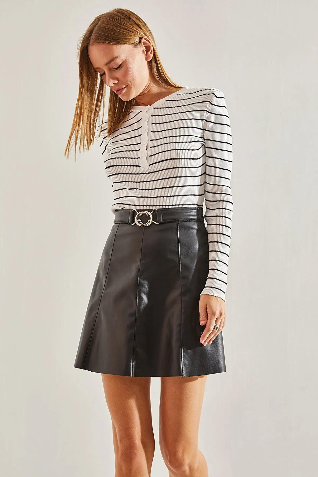 Women's Belted Leather Skirt