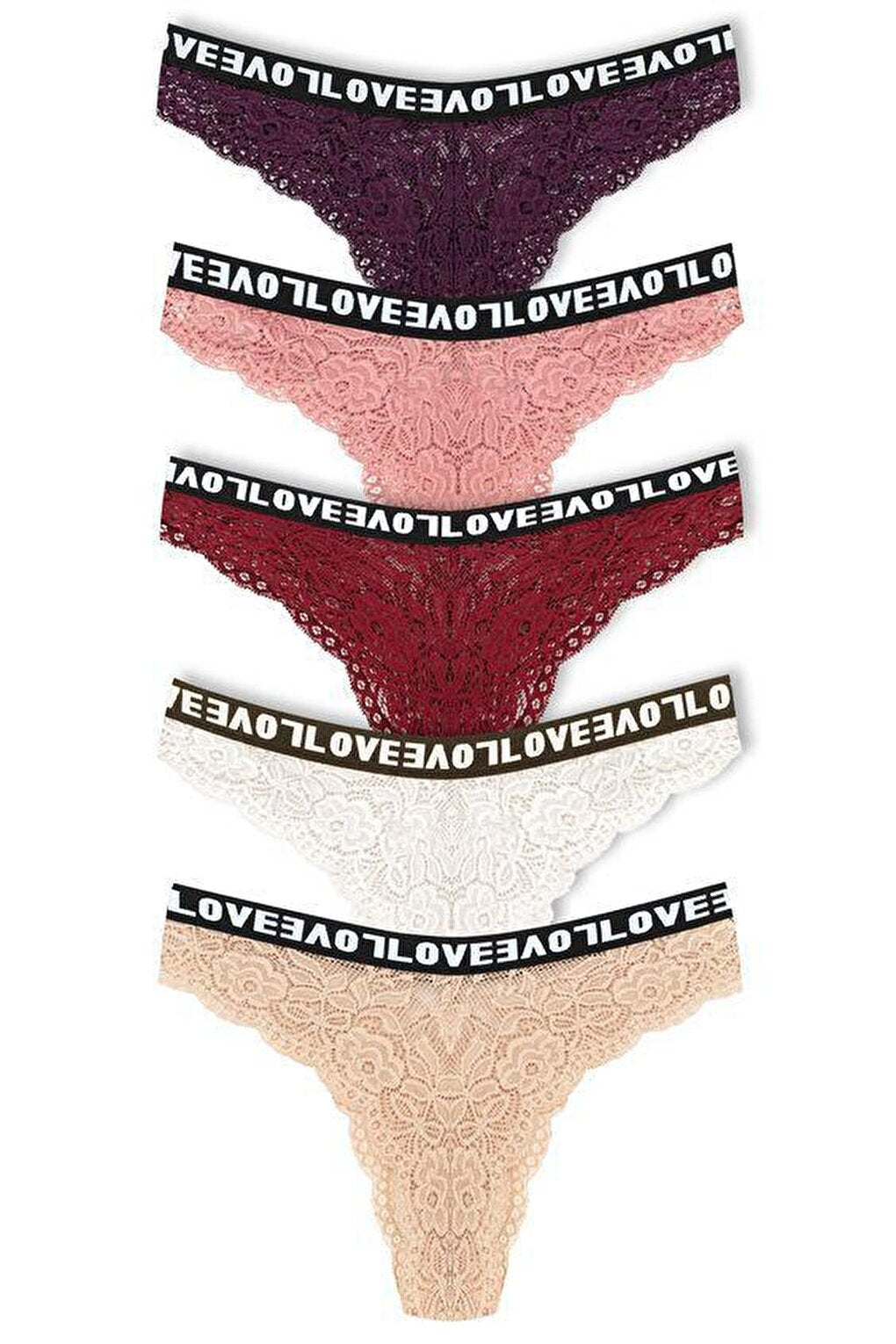 Brazilian Cut Lace LOVE Elastic High Waist Women's Panties 5-pack