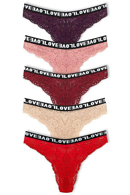 Brazilian Cut Lace LOVE Elastic High Waist Women's Panties 5-pack