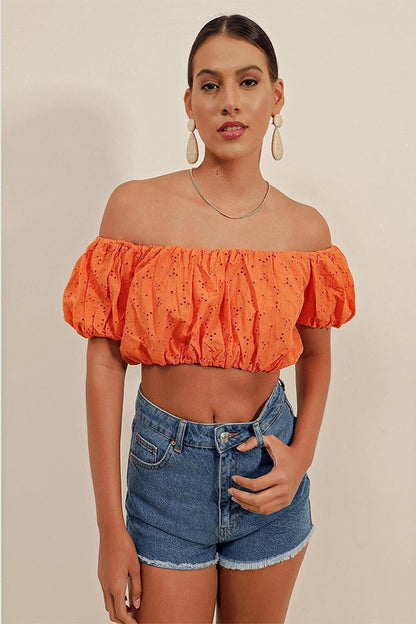 0481 Scalloped Strapless Blouse - Orange