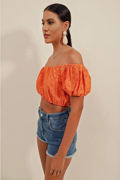 0481 Scalloped Strapless Blouse - Orange