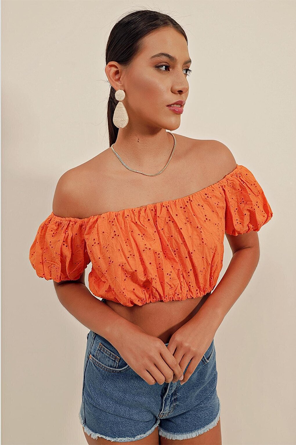 0481 Scalloped Strapless Blouse - Orange