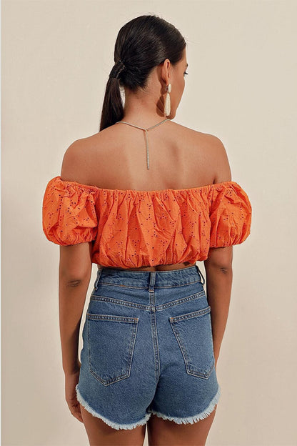 0481 Scalloped Strapless Blouse - Orange