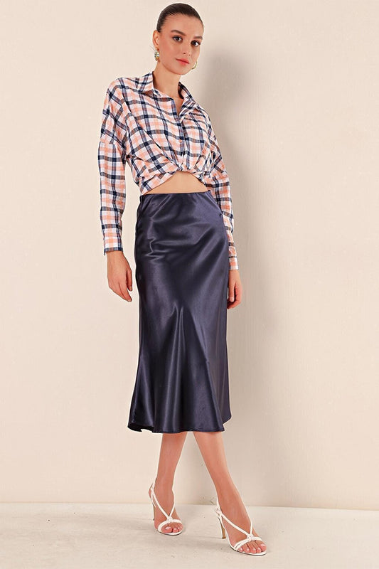 15806 Satin Skirt - Navy Blue