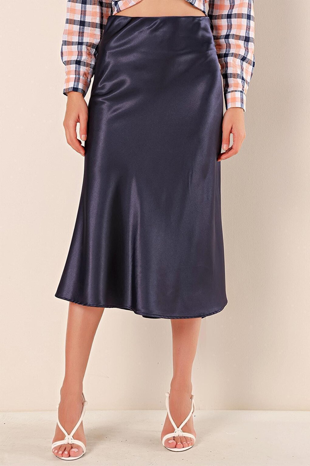 15806 Satin Skirt - Navy Blue