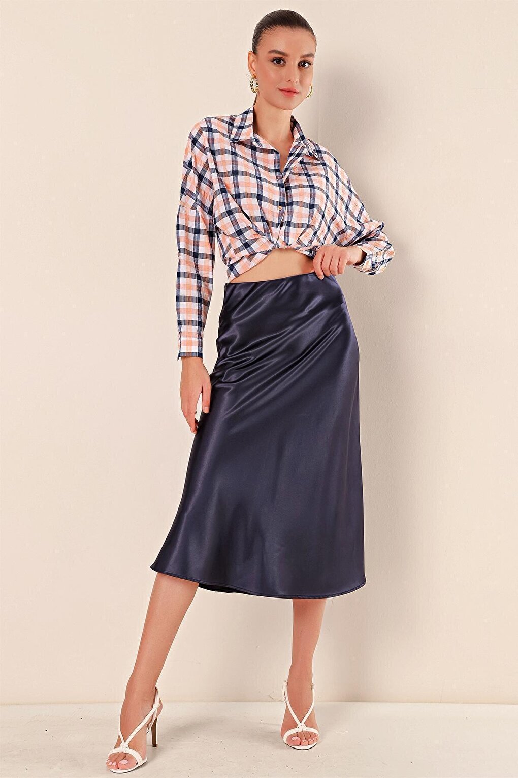 15806 Satin Skirt - Navy Blue