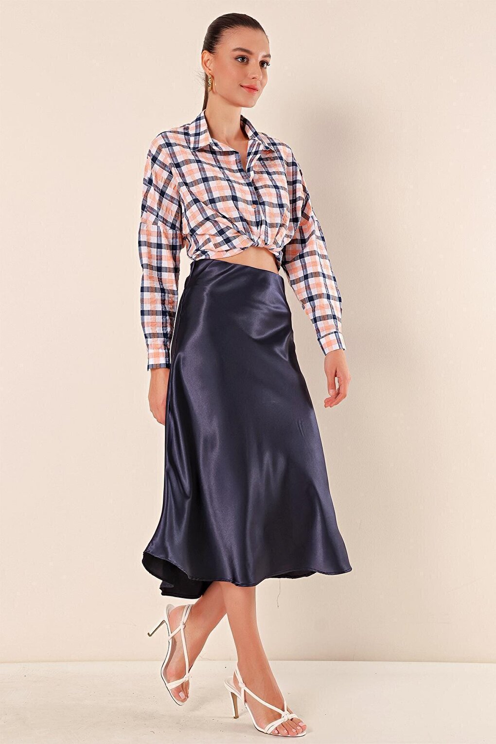 15806 Satin Skirt - Navy Blue