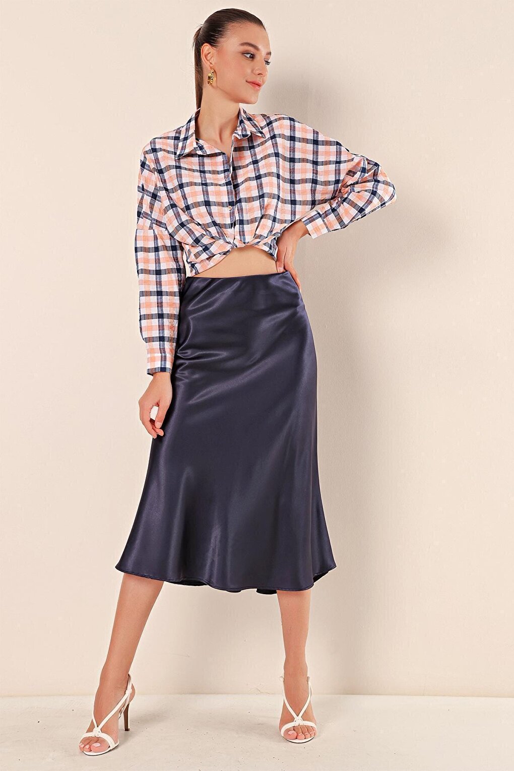 15806 Satin Skirt - Navy Blue