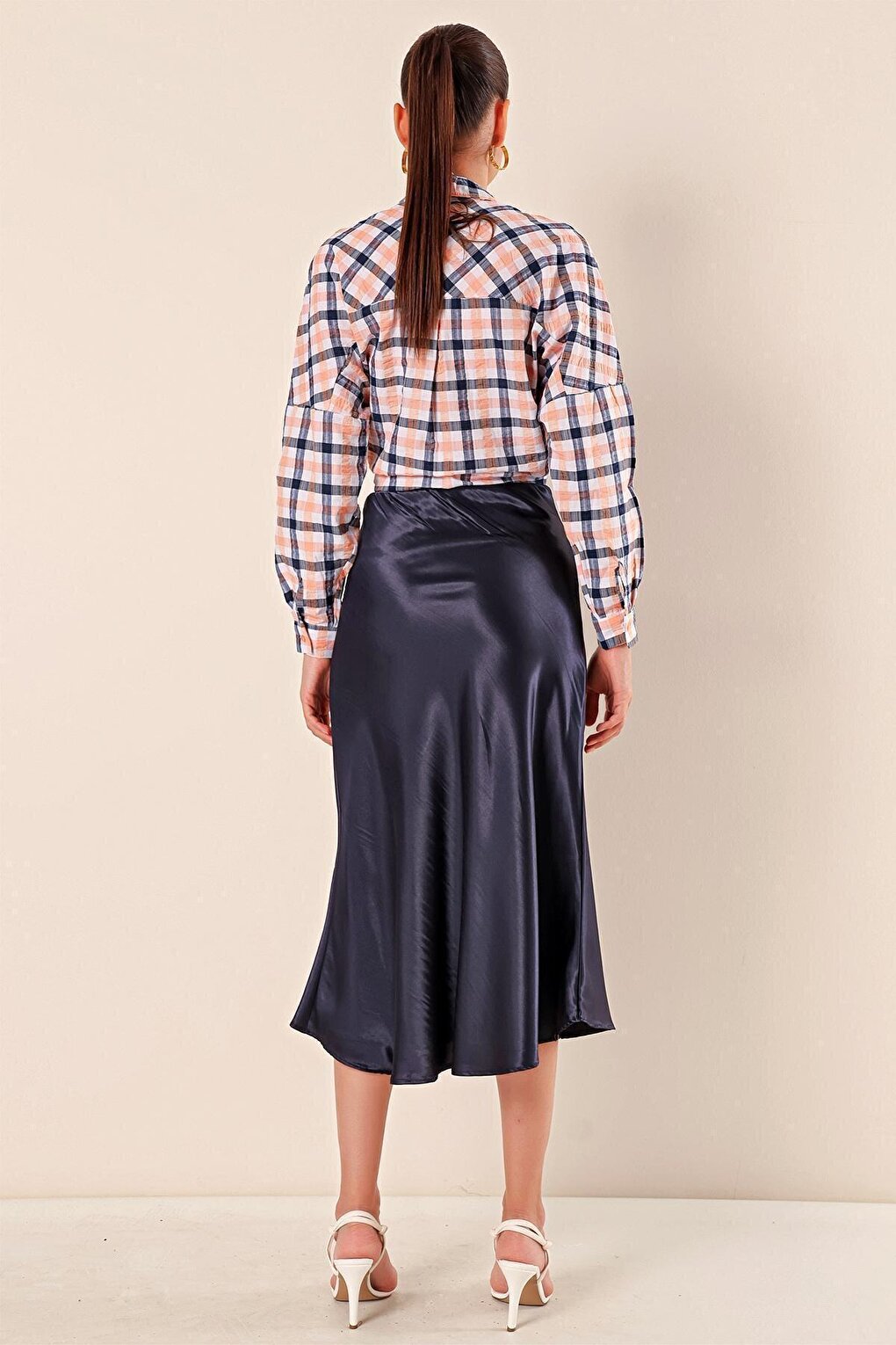 15806 Satin Skirt - Navy Blue