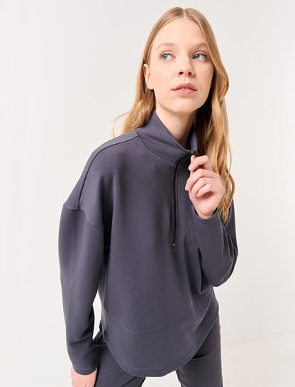 Anthracite Turtleneck Long Sleeve Zipper Sweatshirt