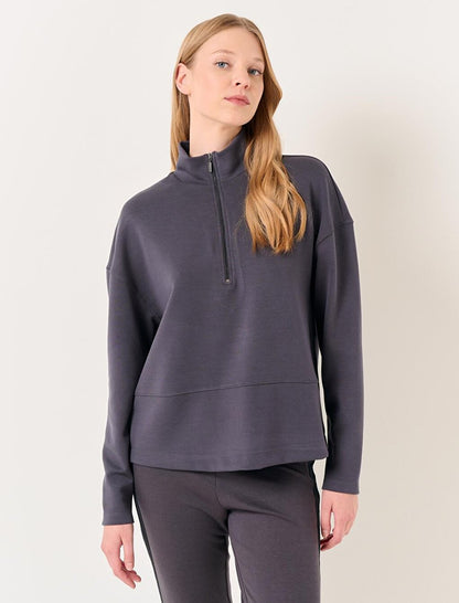 Anthracite Turtleneck Long Sleeve Zipper Sweatshirt