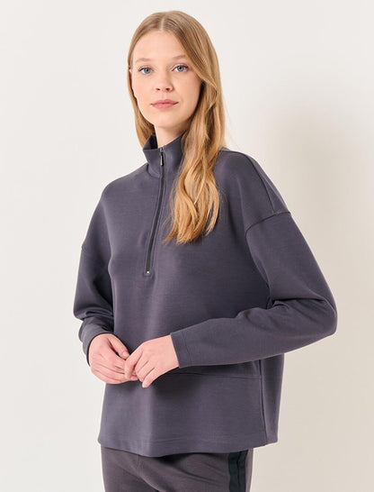 Anthracite Turtleneck Long Sleeve Zipper Sweatshirt