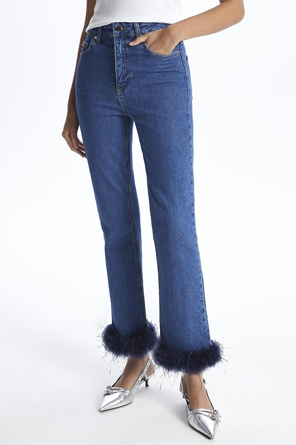 Blue Furry Straight Jean