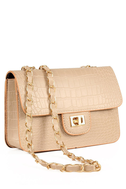 Women's Crocodile Patterned Chain Strap Flap Shoulder Bag (20651)