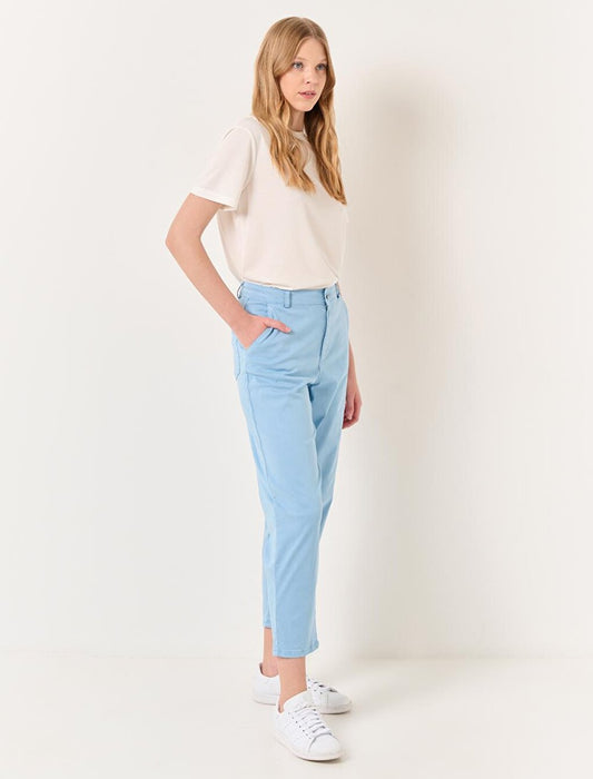 Dusty Blue Regular Leg Pocket Gabardine Trousers