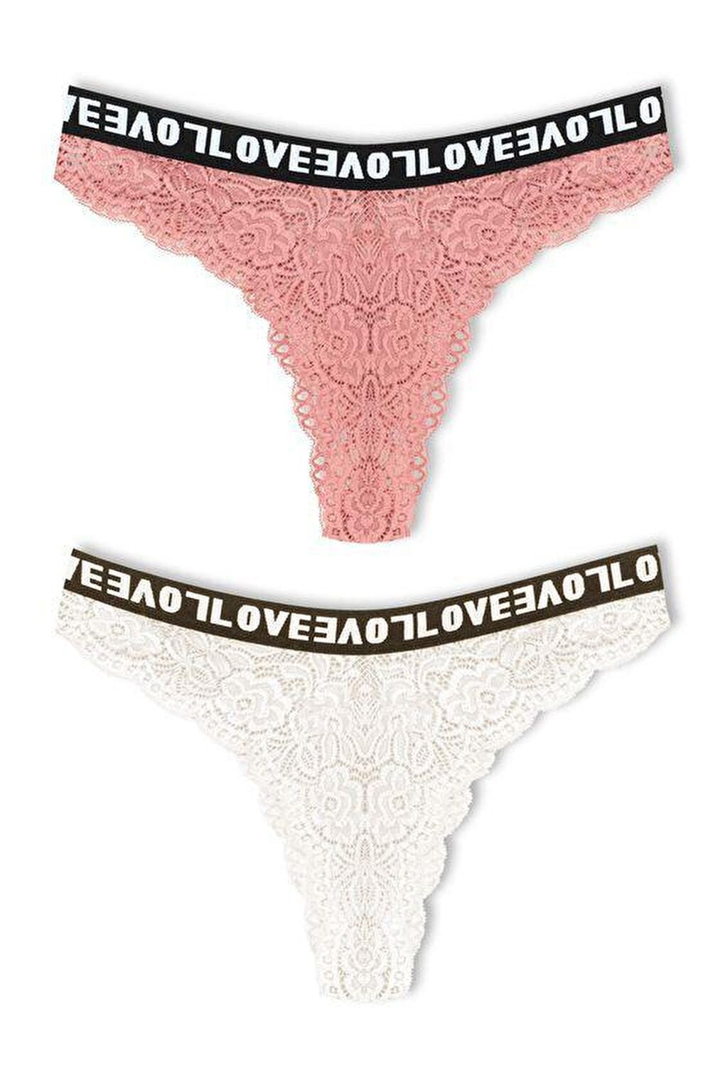 Brazilian Cut Lace LOVE Elastic High Waist Women's Panties 2-Piece