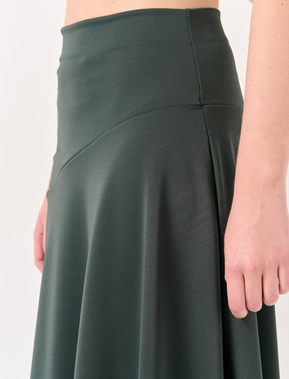 Dark Green Normal Waist Asymmetrical Cut Skirt