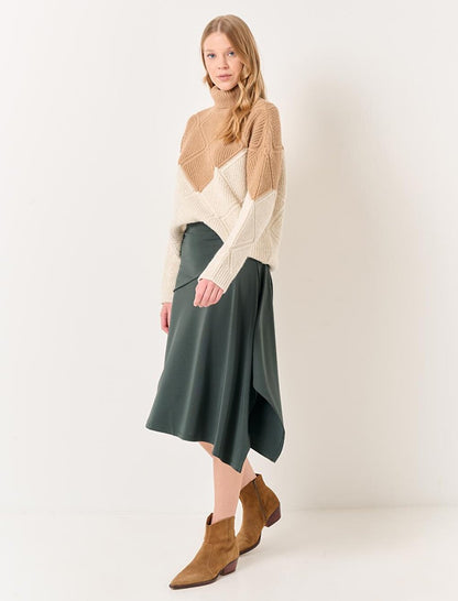 Dark Green Normal Waist Asymmetrical Cut Skirt