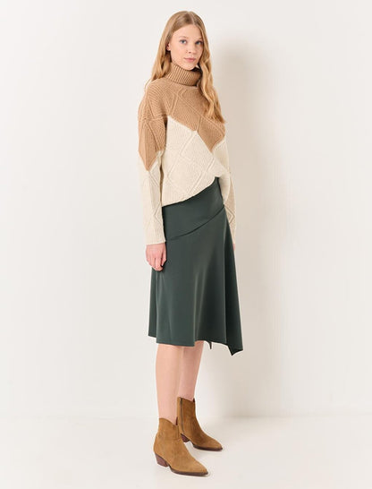 Dark Green Normal Waist Asymmetrical Cut Skirt