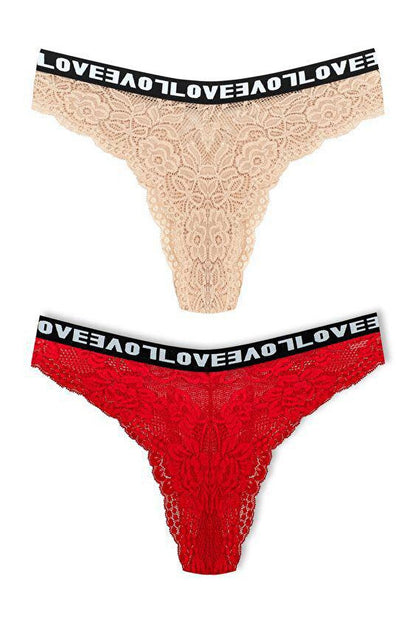 Brazilian Cut Lace LOVE Elastic High Waist Women's Panties 2-Piece