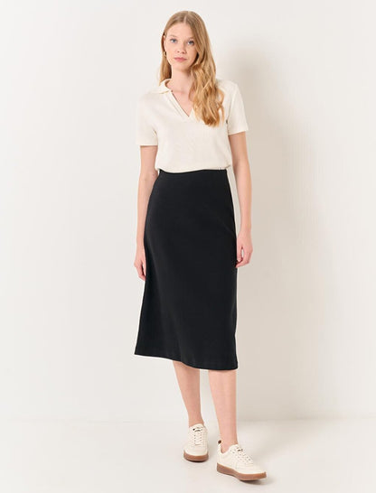 Black High Waist Soft Textured Midi Skirt