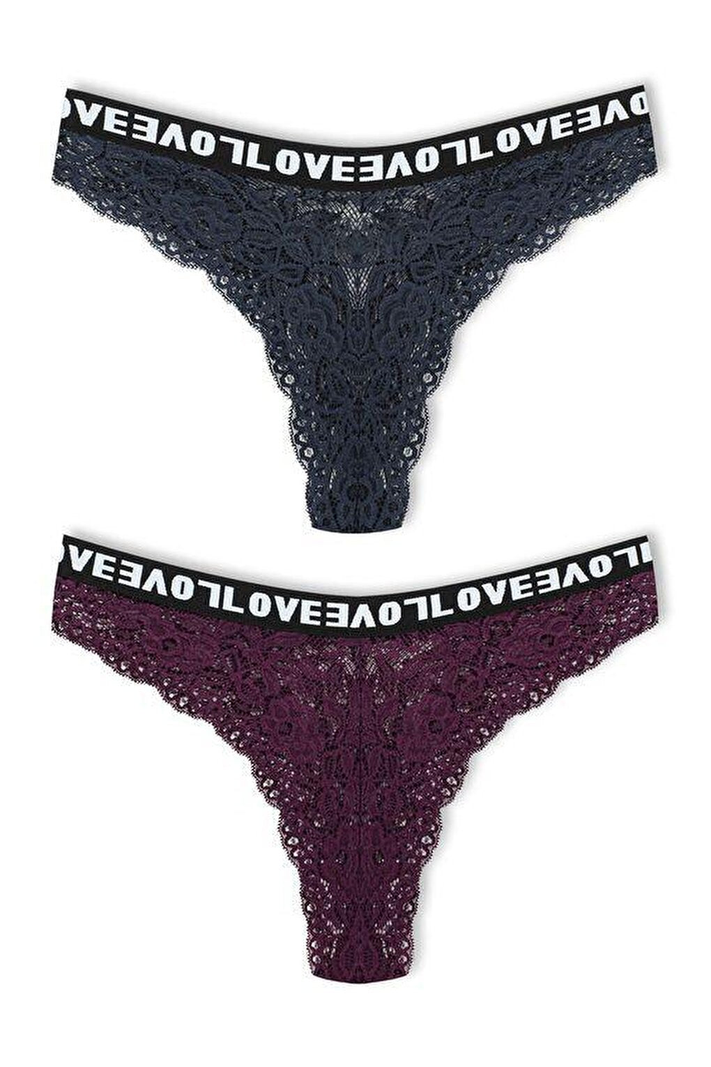 Brazilian Cut Lace LOVE Elastic High Waist Women's Panties 2-Piece