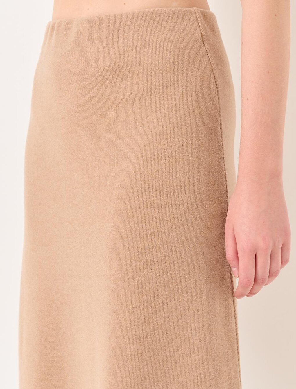 Beige High Waist Soft Textured Midi Skirt