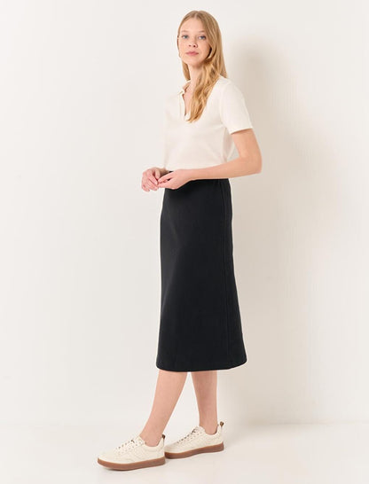 Black High Waist Soft Textured Midi Skirt