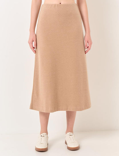 Beige High Waist Soft Textured Midi Skirt