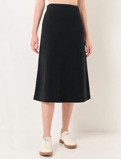 Black High Waist Soft Textured Midi Skirt