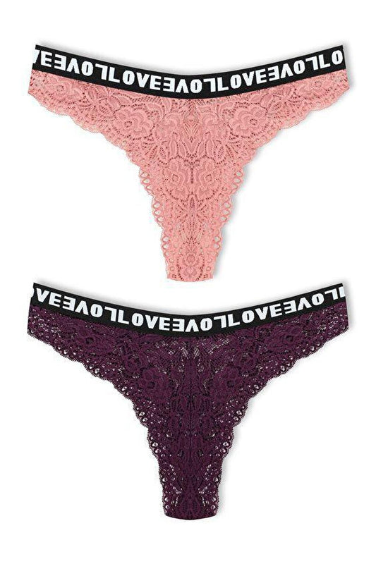 Brazilian Cut Lace LOVE Elastic High Waist Women's Panties 2-Piece