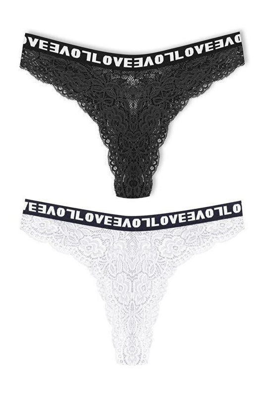 Brazilian Cut Lace LOVE Elastic High Waist Women's Panties 2-Piece