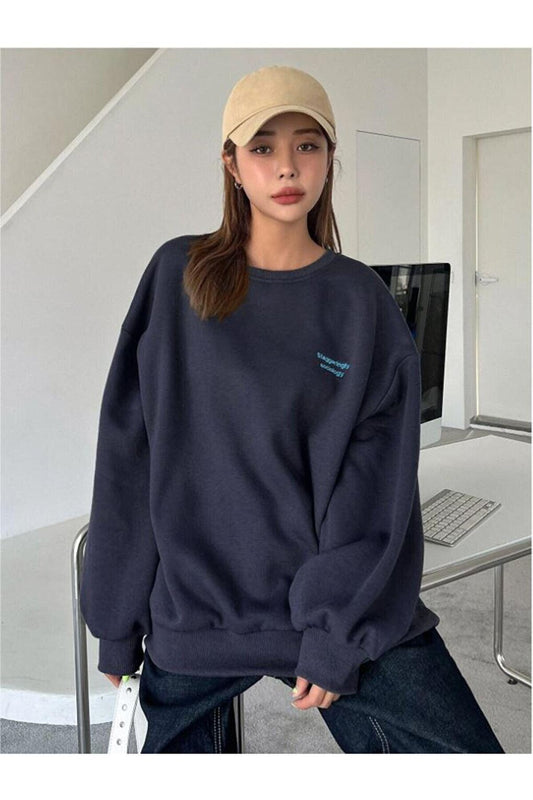 Women's NAVY BLUE Staggertly Printed Crew Neck Sweatshirt