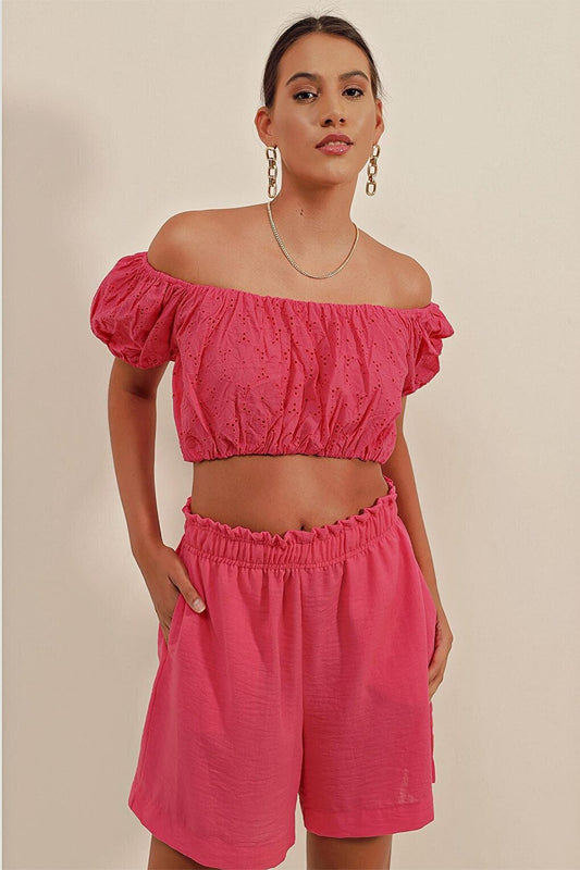 0481 Scalloped Strapless Blouse - Fuchsia