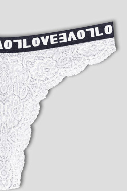 Brazilian Cut Lace LOVE Elastic High Waist Women's Panties 2-Piece