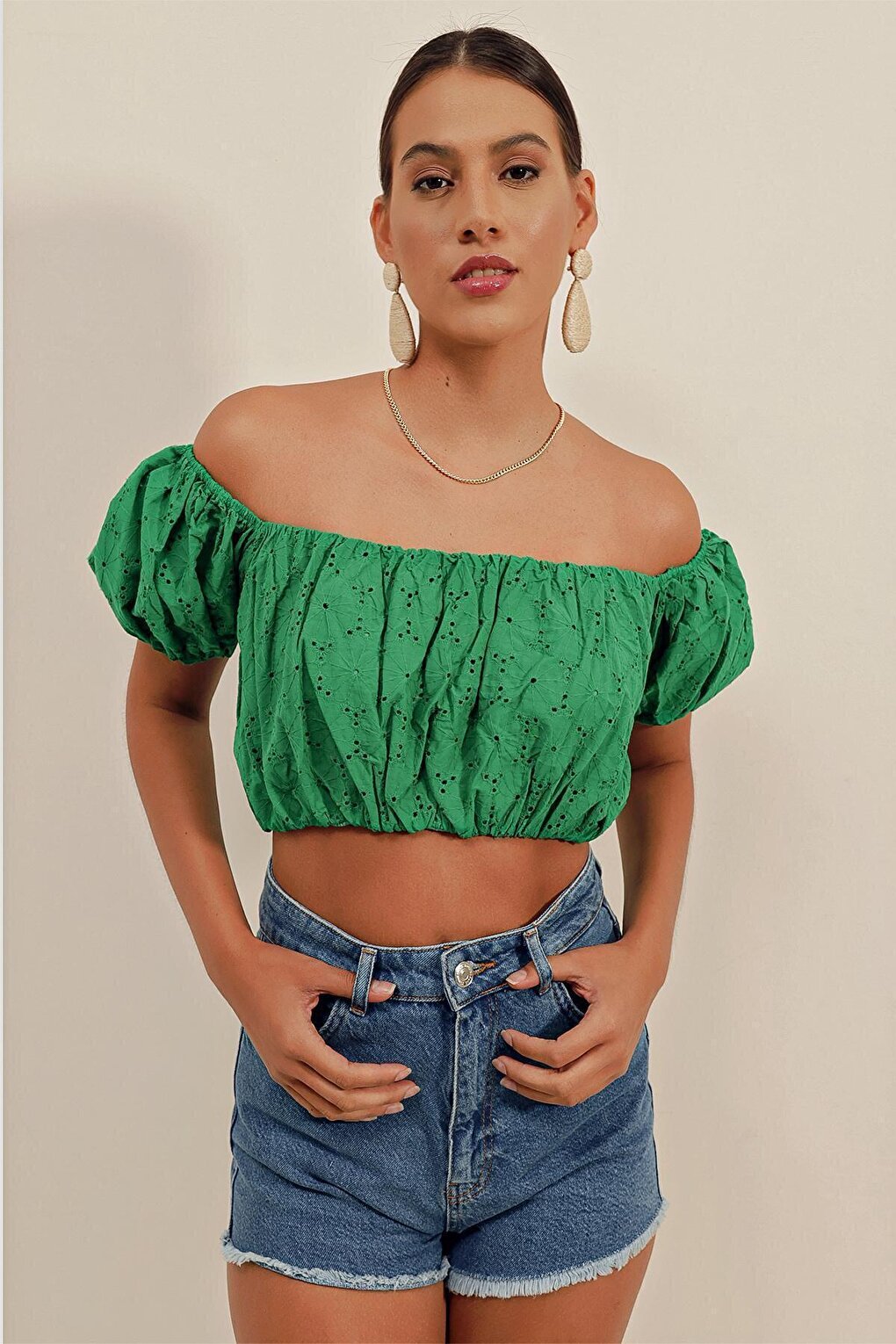 0481 Scalloped Strapless Blouse - Green