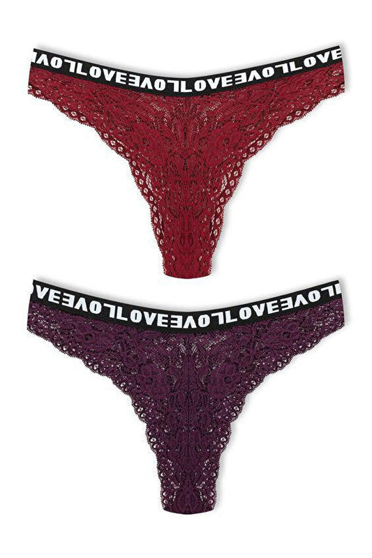 Brazilian Cut Lace LOVE Elastic High Waist Women's Panties 2-Piece