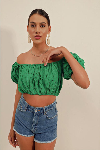 0481 Scalloped Strapless Blouse - Green