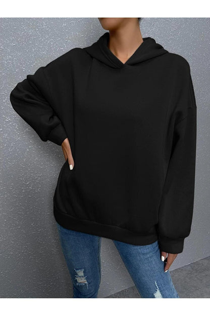 Women's BLACK Reverse Plain Nothing Printed Oversize Sweatshirt