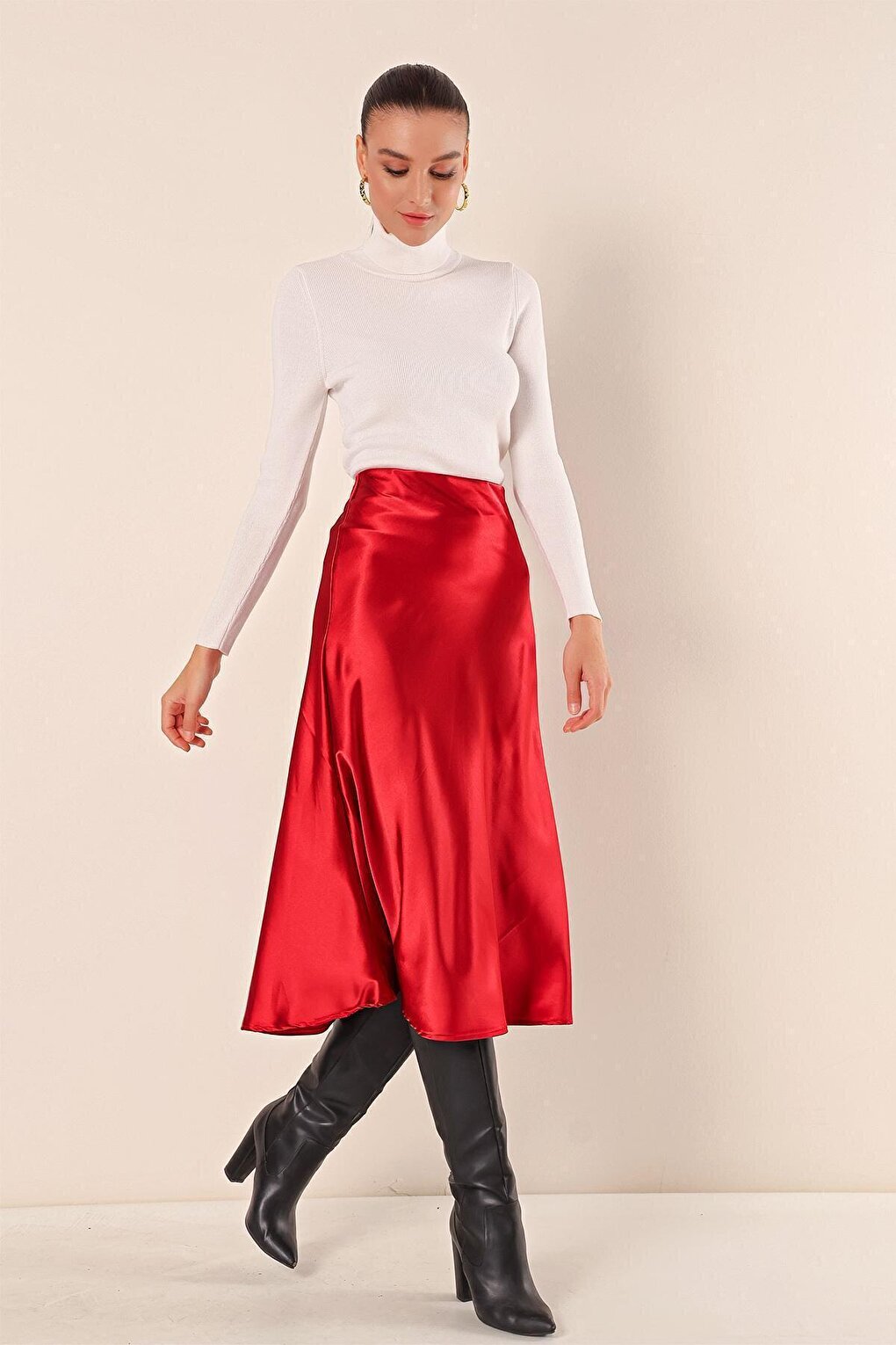 15806 Satin Skirt - Claret Red