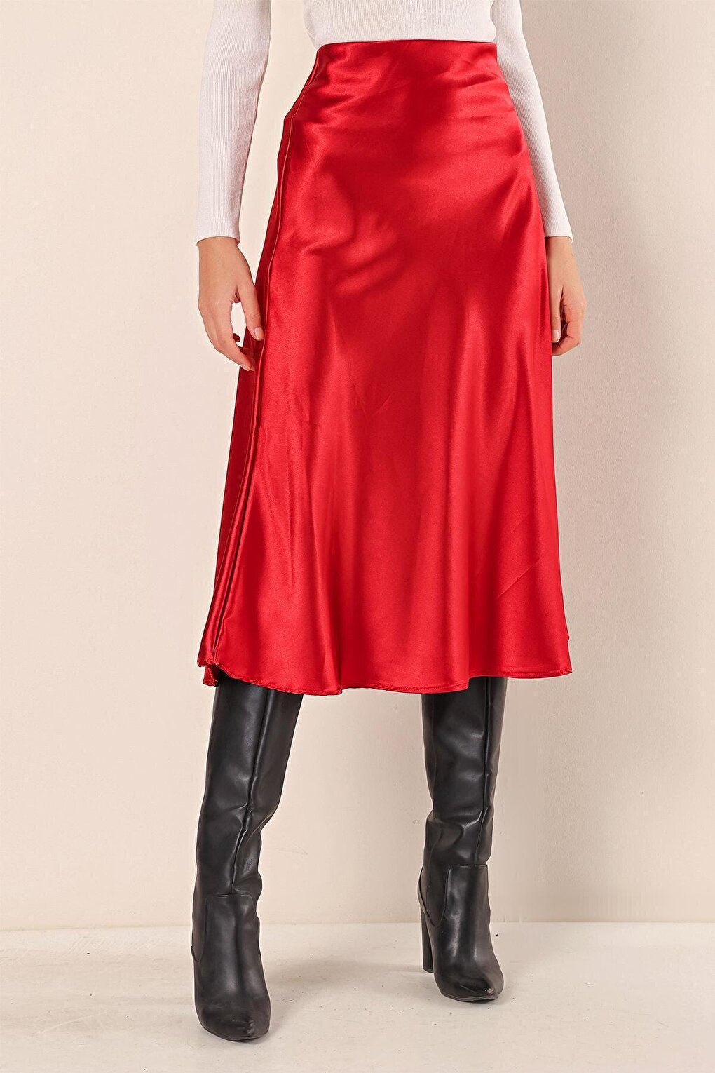 15806 Satin Skirt - Claret Red