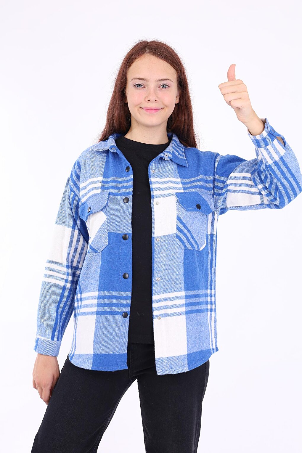 Girl's Pleated Back Plaid Shirt Lx176