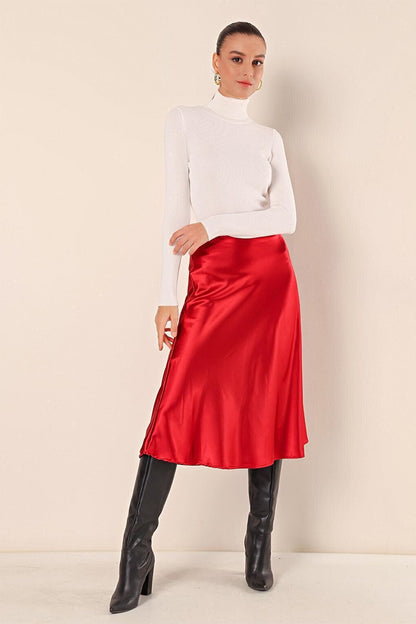 15806 Satin Skirt - Claret Red